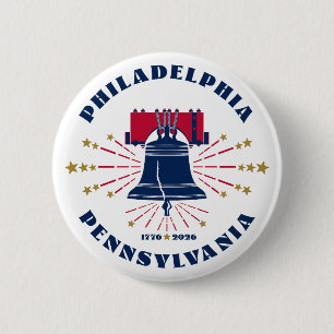 Badge Rond 5 Cm Bouton Blue Liberty Bell Philadelphie 1776