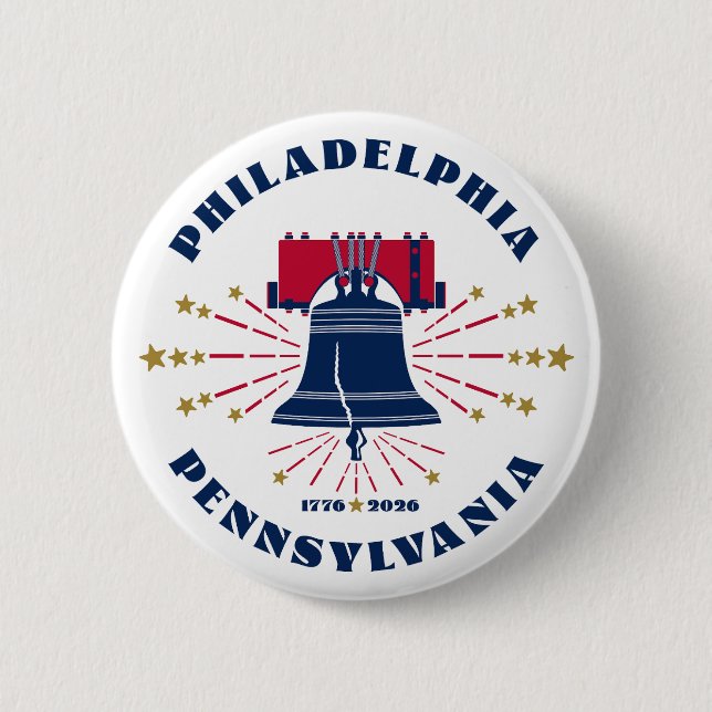 Badge Rond 5 Cm Bouton Blue Liberty Bell Philadelphie 1776 (Devant)