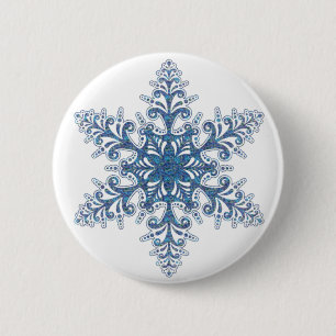 Badge Rond 5 Cm Bouton Blue Snowflake
