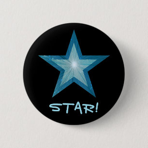 Badge Rond 5 Cm Bouton Blue Star 'STAR' en noir