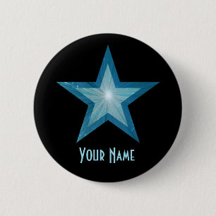 Badge Rond 5 Cm Bouton Blue Star 'Your Name' noir