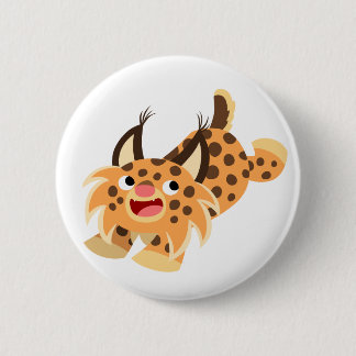 Badge Rond 5 Cm Bouton Bobcat de caricature à carreau mignon