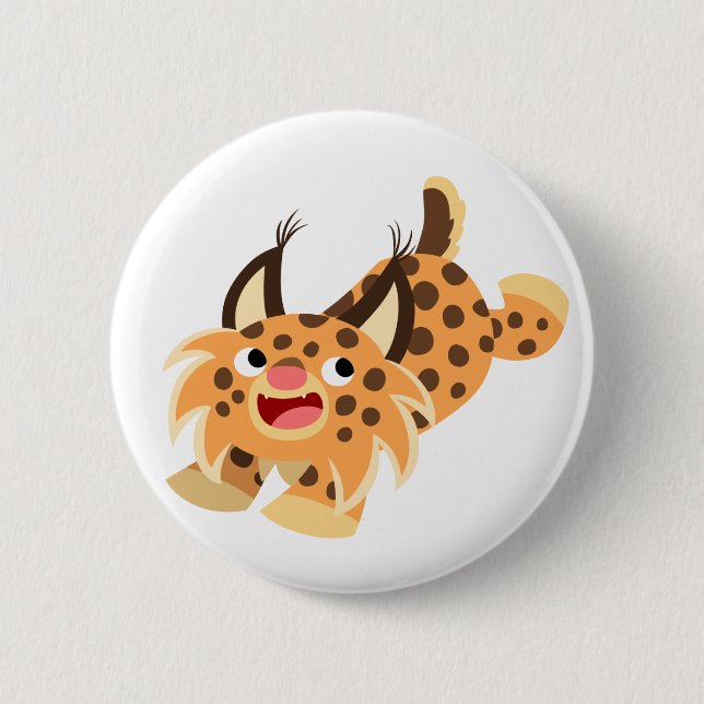 Badge Rond 5 Cm Bouton Bobcat de caricature à carreau mignon (Devant)