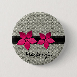 Badge Rond 5 Cm Bouton Bordure en bande des fleurs de Damas