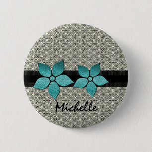 Badge Rond 5 Cm Bouton Bordure en bande des fleurs de Damas
