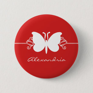 Badge Rond 5 Cm Bouton Bouton à papillon rouge foncé