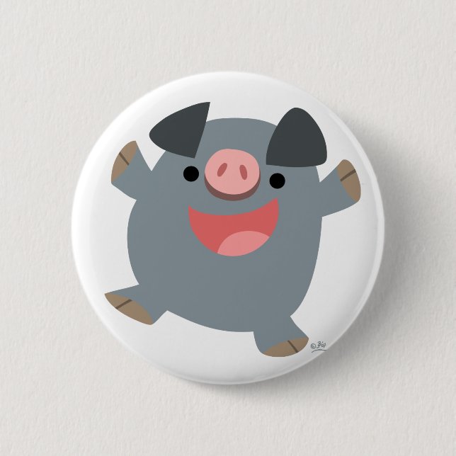 Badge Rond 5 Cm Bouton Bouton de cochon rebondissant en caricature (Devant)