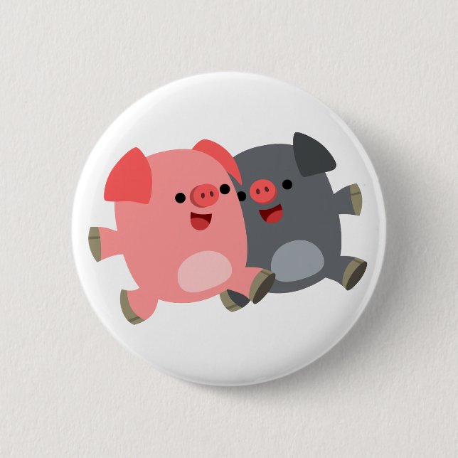 Badge Rond 5 Cm Bouton Bouton de cochons de dessin blanc et noir m (Devant)