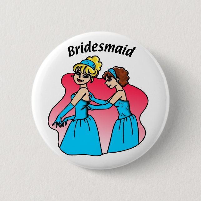 Badge Rond 5 Cm Bouton : Bridesmaid (Bleu) (Devant)