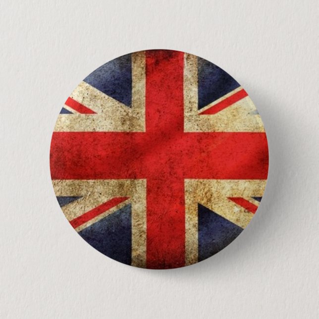 Badge Rond 5 Cm Bouton britannique grunge de drapeau centré (Devant)