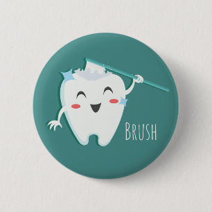 Badge Rond 5 Cm Bouton Brossage de Dents Dentiste