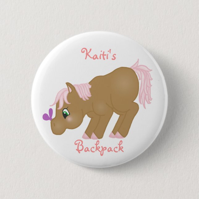 Badge Rond 5 Cm Bouton Brown de poney (Devant)
