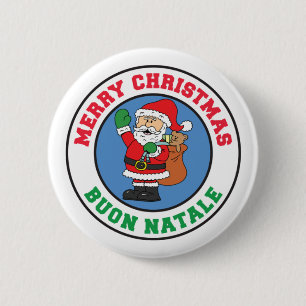 Badge Rond 5 Cm Bouton Buon Natale Italien Noël Père Noël
