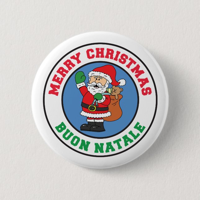 Badge Rond 5 Cm Bouton Buon Natale Italien Noël Père Noël (Devant)