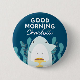 Badge Rond 5 Cm Bouton Café Requin avec nom