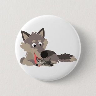 Badge Rond 5 Cm Bouton caricature mignonne papa Wolf et Pups Bouto