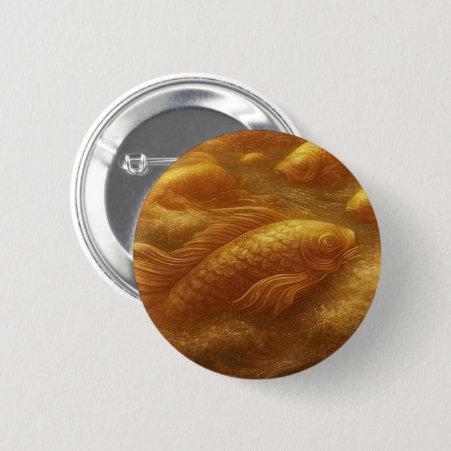 Badge Rond 5 Cm Bouton Carpe Koï Dorée (Devant & derrière)