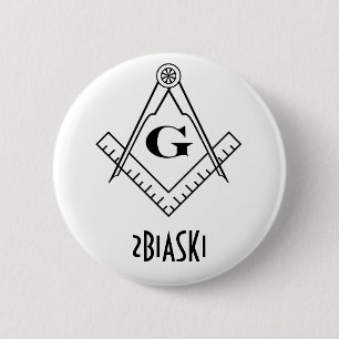 Badge Rond 5 Cm Bouton Carré et Compass