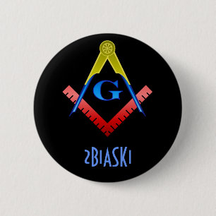 Badge Rond 5 Cm Bouton Carré et Compass
