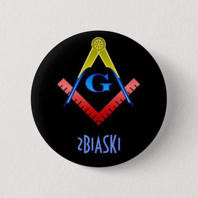 Badge Rond 5 Cm Bouton Carré et Compass (Devant)