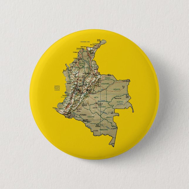 Badge Rond 5 Cm Bouton Carte Colombie (Devant)