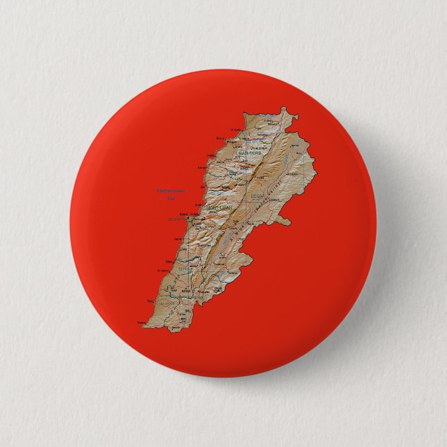 Badge Rond 5 Cm Bouton Carte du Liban (Devant)