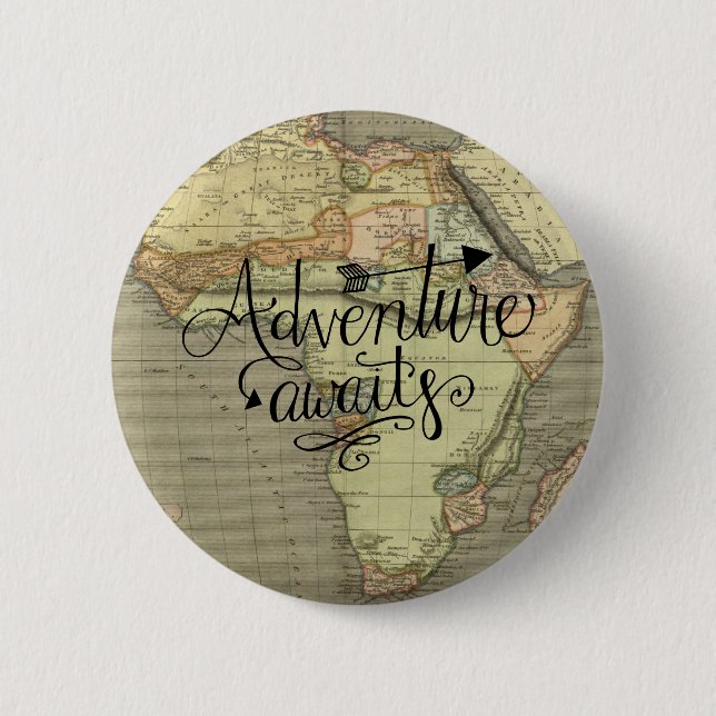 Badge Rond 5 Cm Bouton Carte du Vieux Monde Adventure Await (Devant)