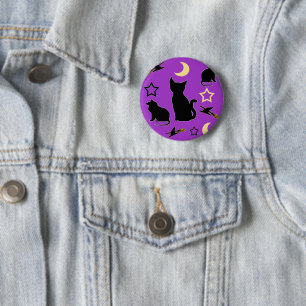 Badge Rond 5 Cm Bouton Casquette Chats et sorcières