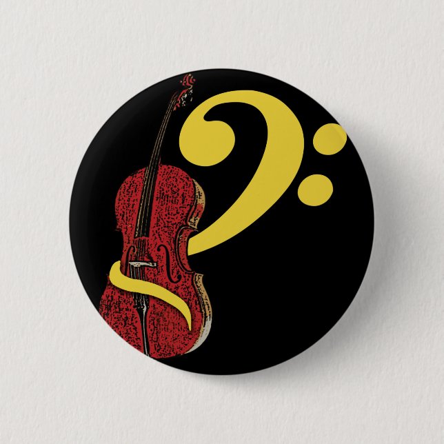 Badge Rond 5 Cm Bouton Cello Clef (Devant)