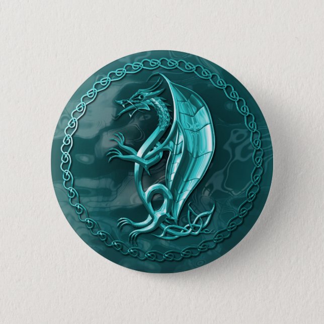 Badge Rond 5 Cm Bouton celtique bleu de dragon (Devant)