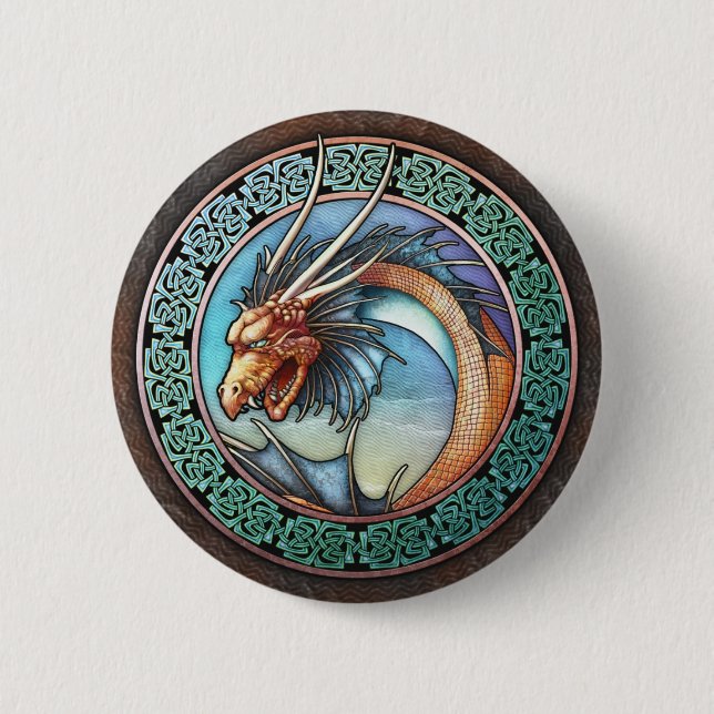 Badge Rond 5 Cm Bouton celtique de dragon (Devant)