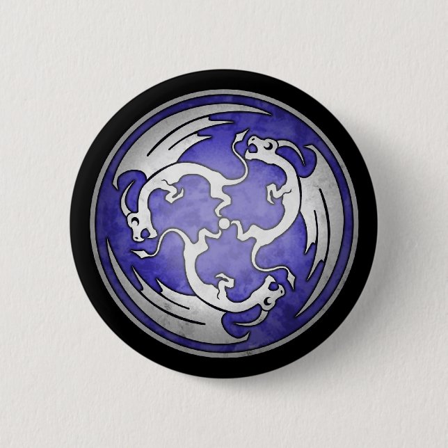 Badge Rond 5 Cm Bouton celtique de trois dragons - pourpre (Devant)
