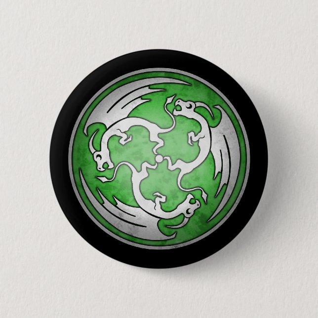 Badge Rond 5 Cm Bouton celtique de trois dragons - vert (Devant)