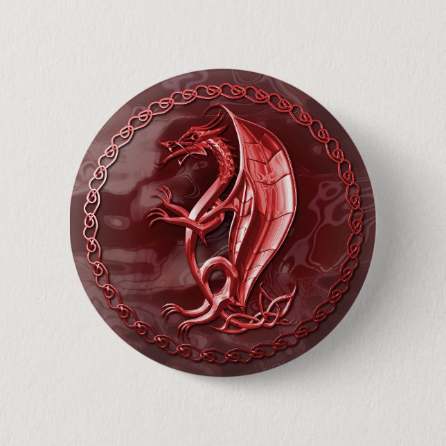 Badge Rond 5 Cm Bouton celtique rouge de dragon (Devant)
