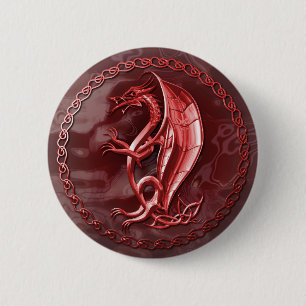 Badge Rond 5 Cm Bouton celtique rouge de dragon