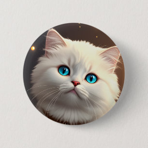 Badge Rond 5 Cm Bouton Chat Blanc