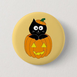Badge Rond 5 Cm Bouton Chat dans la Citrouille d'Halloween