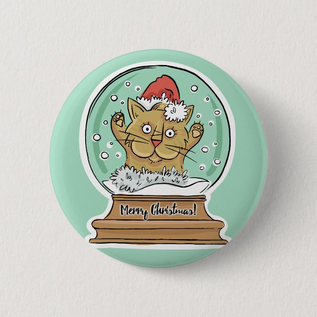 Badge Rond 5 Cm Bouton Chat de Noël sympa (Devant)