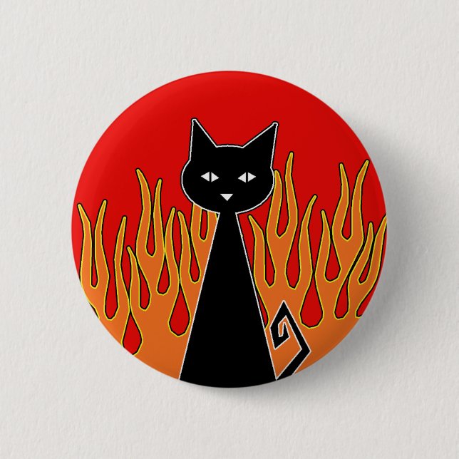 Badge Rond 5 Cm Bouton Chat Noir (Devant)