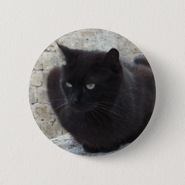 Badge Rond 5 Cm Bouton Chat noir (Devant)