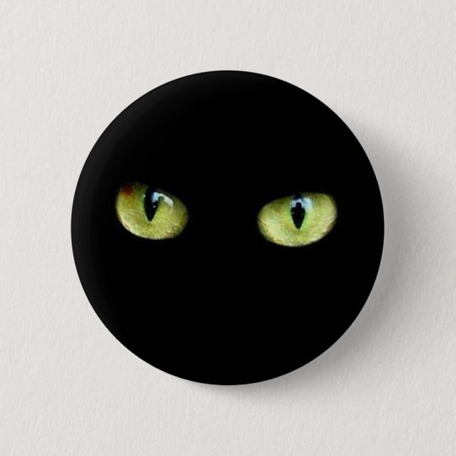 Badge Rond 5 Cm Bouton chat noir yeux verts (Devant)