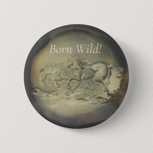 Badge Rond 5 Cm Bouton - Chevaux nés sauvage (Devant)