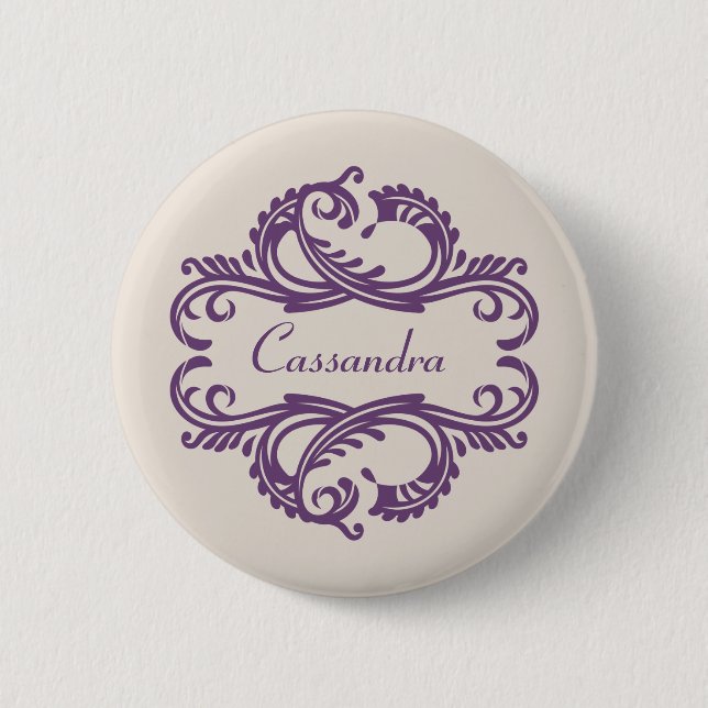 Badge Rond 5 Cm Bouton Chic Damask Violet (Devant)
