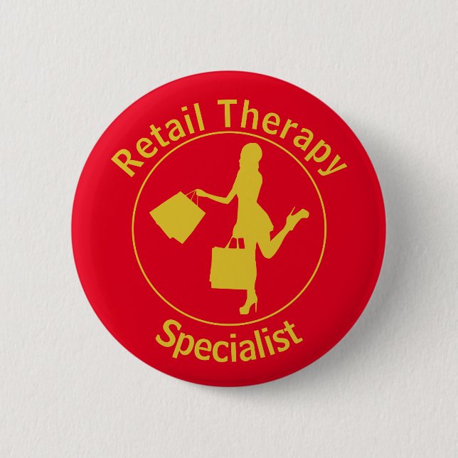 Badge Rond 5 Cm Bouton Chic Fun Golden "Retail Therapist" (Devant)