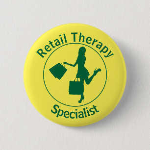Badge Rond 5 Cm Bouton Chic Fun Green "Retail Therapist"
