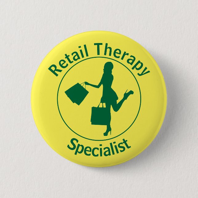 Badge Rond 5 Cm Bouton Chic Fun Green "Retail Therapist" (Devant)