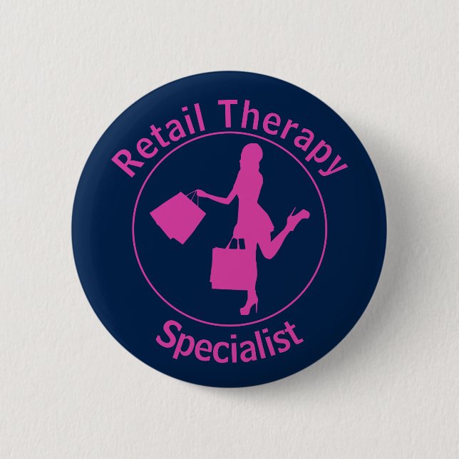 Badge Rond 5 Cm Bouton Chic Fun Rose "Retail Therapist" (Devant)
