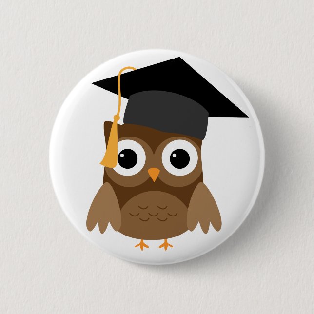 Badge Rond 5 Cm Bouton Chouette Brown avec diplôme Casquette (Devant)