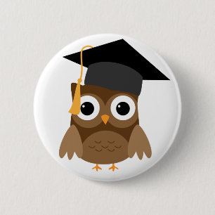 Badge Rond 5 Cm Bouton Chouette Brown avec diplôme Casquette