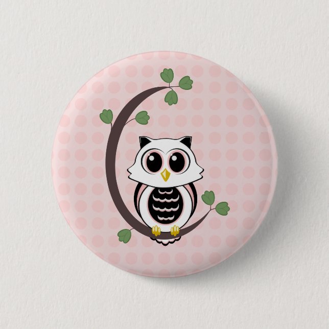 Badge Rond 5 Cm Bouton Chouette et Pois (Devant)